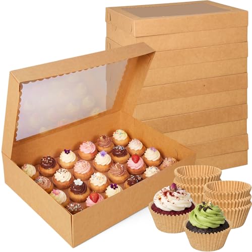 5 Pack Brown Cupcake Boxes for 24 Standard Cupcake with Window - color: Brown