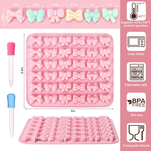 Palksky Bow Chocolate Mold Silicone, 4PCS 36 Cavities Bow Fondant Molds, Gummy Candy Molds for Gummies Cookies Fruit Snacks Cupcake Decor with 2 Droppers, Non-Stick For DIY Homemade Treats - color: 4Pcs Bow Mold