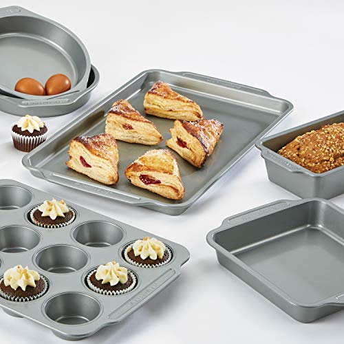 Farberware Nonstick Bakeware Set Includes Cookie Sheets/Baking Cake Muffin and Bread Pan, 8 Piece, Gray - size: 8-Piece