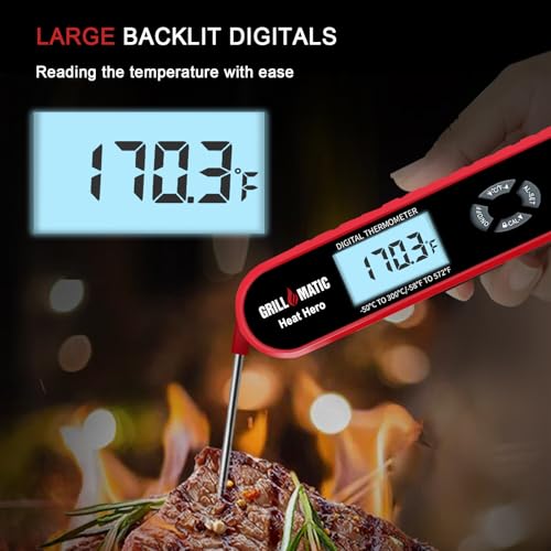 Heat Hero Digital Instant Read Meat Thermometer for Cooking and Baking with Backlight, Hold Function & Magnet for Kitchen, Beef, Grill, BBQ, Candy and Turkey