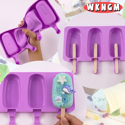 3pcs Cake Pop Molds, Silicone Popsicle Molds with Lids Ice Cream Bar Mold - color: Purple