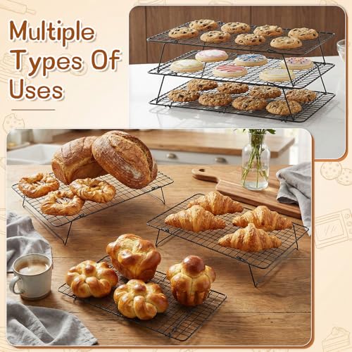 3-Tier Stackable Cooling Rack, 16.5 x 12 Inch Wire Racks, Detachable Cooling Racks with Legs, Carbon Steel Baking Rack, for Baking Cooking Grilling, Oven Safe