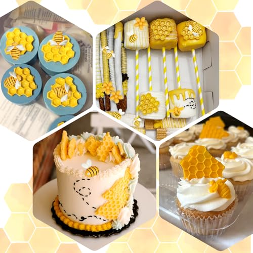 6 Pcs Bumble Bee Silicone Mold Honeycomb Flower Bee Fondant Molds - color: 6 Pcs Honeycomb & Bumble Bee & Flower, Pink