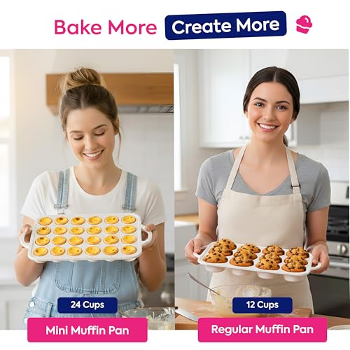 RICCLE 2 Pack Silicone Muffin Pan with Metal Frame, Cupcake Pans