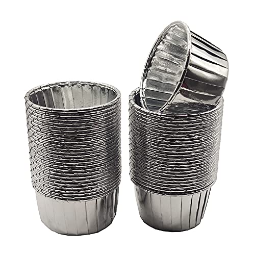 Aluminum Foil Standard Muffin Cupcake Liners, Disposable Baking Cups with Vibrant Color for Party Celebration, Silver 50-Count - color: Silver
