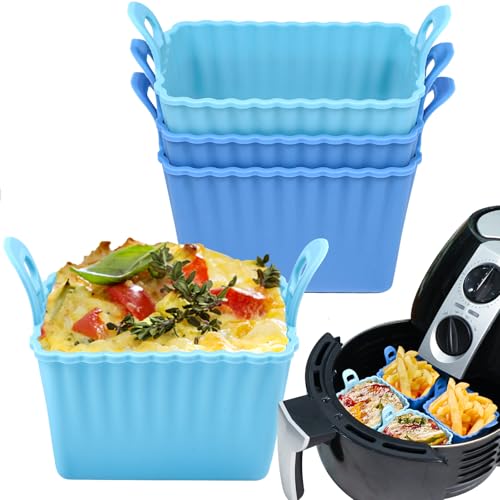 Koluti Nonstick Silicone Egg Bites Baking Mold Pack of 4, Reusable Muffin Cupcake with Double Handle, BPA Free, Small Rectangle Air Fryer Cupcakes Liner, 2 Colors - size: Large Size Rectangle-2Colors-4Set