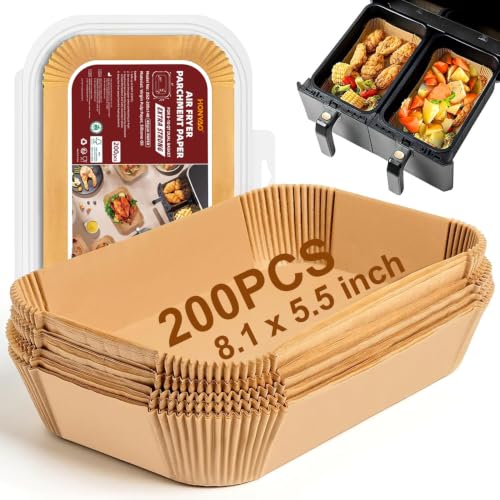 HONYAO 200pcs Rectangle Air Fryer Paper Liners (9'' x 6'' on Top) - size: 8.1 x 5.5 inch
