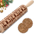 Christmas Embossed Rolling Pin for Baking Cookies Embossing Rolling Pins with Design Wooden Engraved Springerle Roller Pin Animal Dough Patterned Clay Pottery Ceramic Bakers Women (Reindeer & Tree) - color: Christmas Reindeer