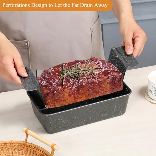 Walooza 9x5 Meatloaf Pan with Drain Tray, Heavy-Gauge Carbon Steel Nonstick Loaf Pan for Baking Bread, Oven-Safe Healthy Baking Pan for Meatloaf, Banana Bread, Sandwich Bread - size: 9X5 Meatloaf Pan (1-pack)