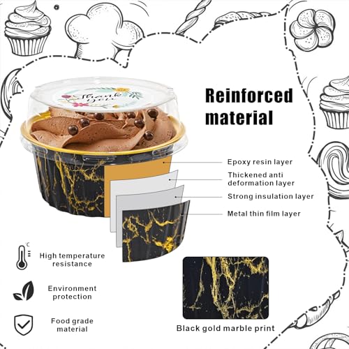 100PCS Aluminium Foil Baking Cups with Lid and Spoon(Black Gold Marble) - color: Black Gold Marble