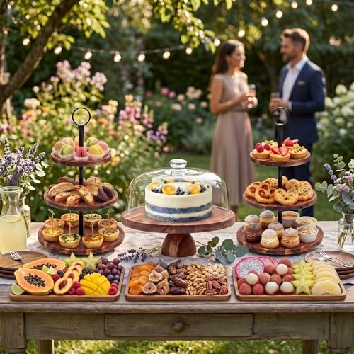 Arttown 6Pack Dessert Table Display Acacia Wood Cake Stand with Lid