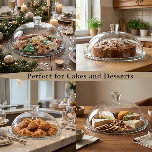 Glass Cake Plate with Dome, Clear Glass Cake Plate, Multifunctional Serving Plate, Elegant Dessert Display for Cakes, Cupcakes, Fruits & Parties (Cake Plate = (Ø:12.7'', H: 5.7'')) - size: Cake Plate = (Ø:12.7'', H: 5.7'')
