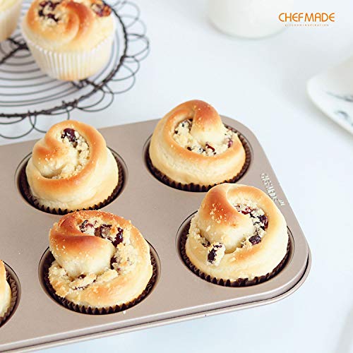 CHEFMADE Muffin Cake Pan, 6-Cavity Non-Stick Cupcake Pan Bakeware for Oven Baking (Champagne Gold) - size: Muffin 6 Cups