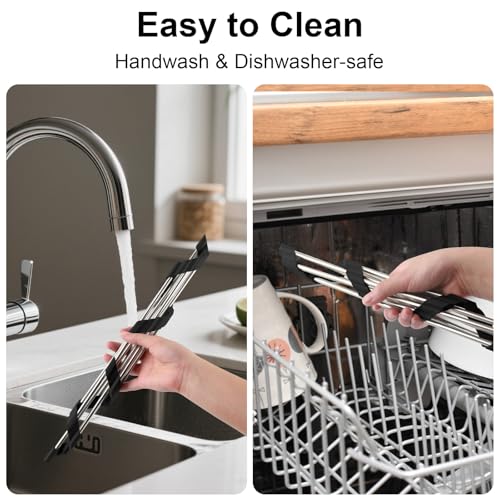 Corner Dish Drying Rack, Kitchen Sink Caddy Sponge Holder, Triangle Over The Sink Dish Drying Rack for Kitchen Counter, Roll Up Dishes Drainer Mat RV Essentials Organization and Storage Shelf, Black - color: Black