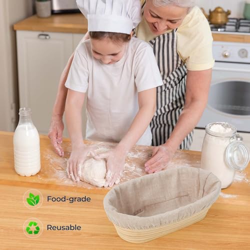Lorzon 6 Pack Bread Proofing Basket Cover, 10 Inch Oval Banneton Liner, Linen Sourdough Bowl Covers for Bread Rising - size: 10 Inch Liner