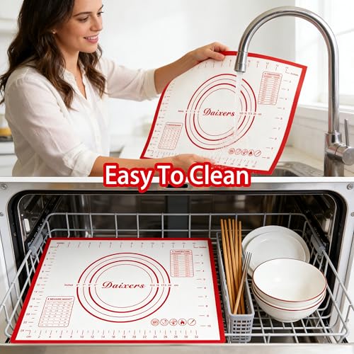 Silicone Baking Mats Set of 2,Large 24" x 16" Small 16" x 12" Non Stick Non Skid Pastry-Mat with Measurements (Red) - size: Large 24" x 16" Small 16" x 12"