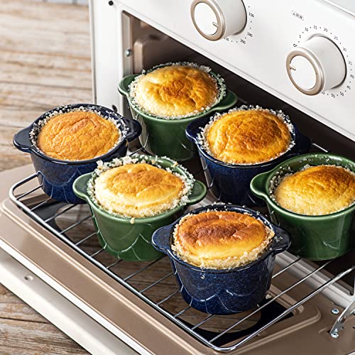 Creme Brulee Ramekins Ceramic Bowls - VICRAYS Mini Custard Cups 6 oz oven Safe Bowls Souffle Dishes for Baking Individual Casserole Dipping Sauce, Set of 6, Green - color: Green, size: 6-oz