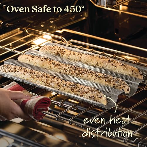 Anolon Advanced Nonstick Perforated Baguette Pan / Tray for Baking Bread - 3-Loaf, Graphite Gray