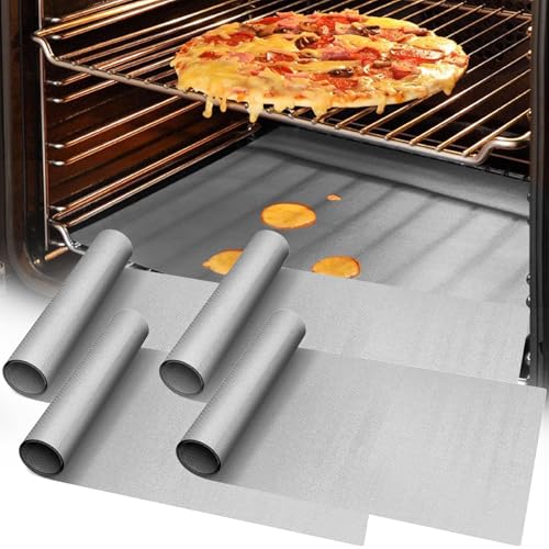 UBeesize 4 Pack Thickened Silver Oven Liners for Bottom of Oven BPA & PFOA Free, Reusable 16x24 Inch Heavy Duty Non Stick Teflon Oven Mats, Fit Electric Gas Toaster Convection Microwave Ovens Grills - color: Silver, size: 24"L x 16"W, style: 4 Pack