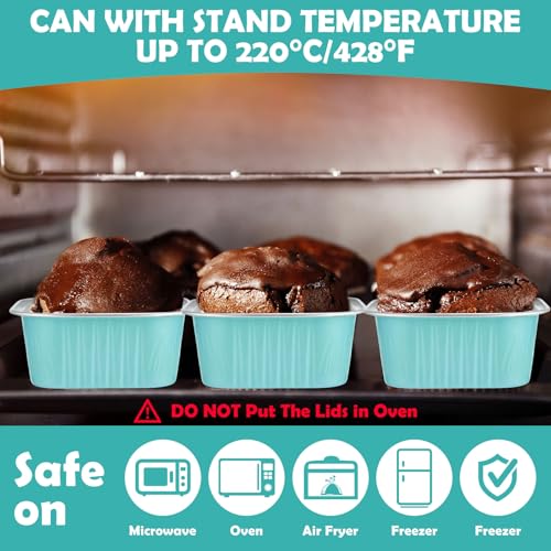 Skylety 100 Pcs 5oz Mini Square Cake Pans with Lids, Light Blue - color: Light Blue
