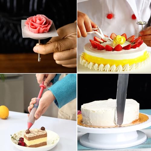 Cake Decorating Supplies180 Set,Steel Piping Frosting Tips For Beginners With Cake Turntable Icing SpatulaCake Spatula,baking tools and accessories for cakes Cake Spinner for decorating - color: 181PC