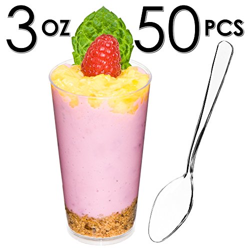 DLux 50 x 3 oz Mini Dessert Cups with Spoons, Shooter - color: 50 cups + 50 spoons