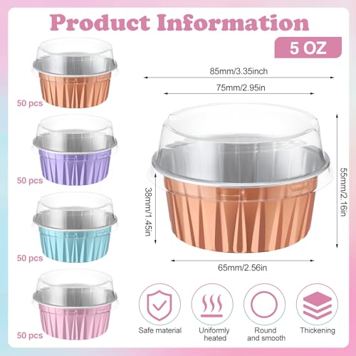 200 Pack Aluminum Cupcake Liners with Lids,Pastel,Plain - color: Pastel, style: Plain