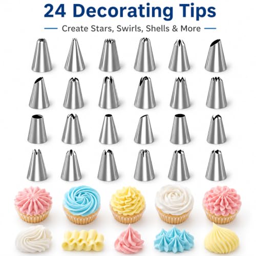 Cake Decorating Kit, 100 Piping Bags, 24 Tips, Donut Cutters