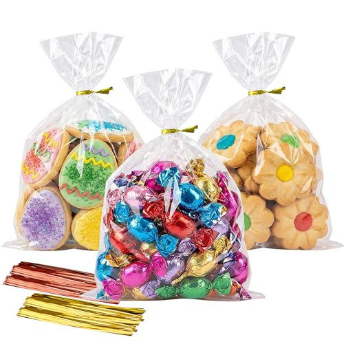 Morepack Cellophane Treat Bags 5x7 In 200 PCS Cookie Bags with Twist Ties - size: 5x7 Inch (Pack of 200)