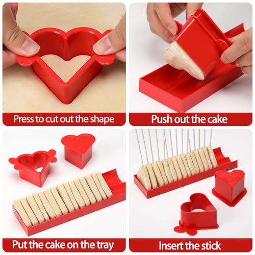 Heart Cake Pop Mold Set with 9in Tray and Sticks- Red - color: Red（Heart）