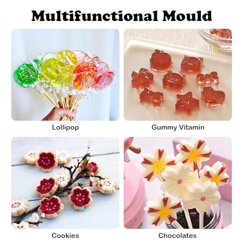 4 Pack Silicone Lollipop Molds with 100 Sticks, Bags, Gold Ties