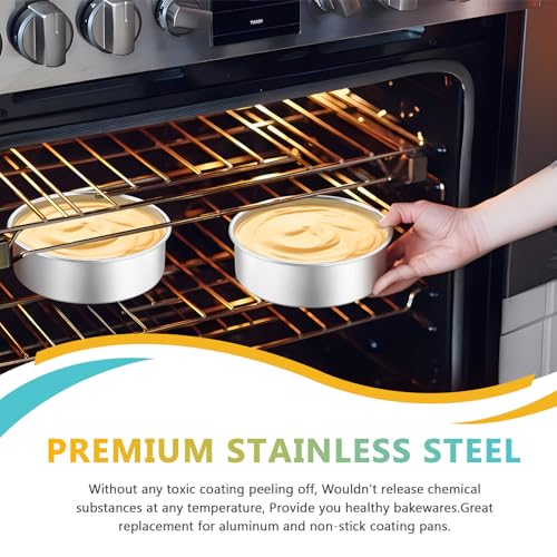 P&P CHEF 6 Inch Cake Pan Set, Round Baking Cake Pans, Silver & 2 Pcs - color: Silver, size: 6 Inch