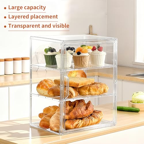 Bread Box for Kitchen Countertop,3 Layers Pastry Display Case, 1 Pack - size: 3tier 1pcs