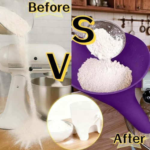 Flour Funnel for KitchenAid Mixer - Compatible with 5 Qt & 4.5 Qt Bowl-Lift Models | Dishwasher Safe, Anti-Splash Design for Mess-Free Baking | Includes 2-Piece Set (White) - color: White
