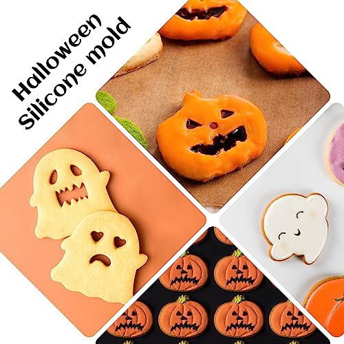 2 PCS Halloween Silicone Molds, Mini Pumpkin & Ghost, 58+69 Cavities, Orange - style: Mini Pumpkin+Ghost