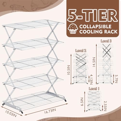 Novabright 5 Tier Collapsible Cooling Rack for Baking 16" x 10" Stainless