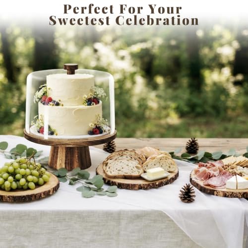 NWK 3-in-1 Acacia Wood 11 inch Cake Stand with Tall Acrylic Lid