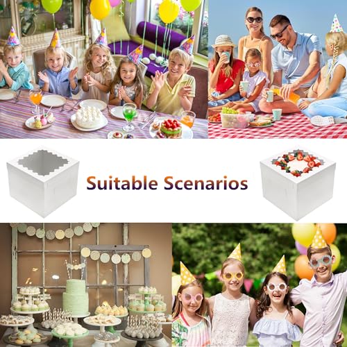 10pcs Tall Cake Boxes,10x10x10 White Bakery Boxes with Window Cake Containers 10 Inch Large Cake box,10x10 Square Cardboard Cake Box,Cake Decorating Supplies for Gift Giving