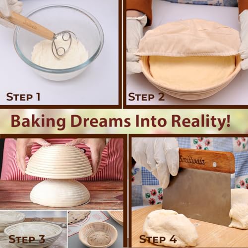 Set of 2 Banneton Bread Proofing Basket with linen Liner, 9" Round & 10" Oval bread basket with 9 Essential Bread Making Tools – Rattan Sourdough Banneton Basket Kit for Baking Enthusiasts
