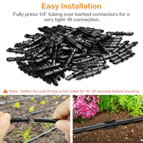 120 Pcs Drip Irrigation 1/4" Barbed Coupling Fittings, Drip System Parts Double Barbed Coupler Connectors Fits 1/4-Inch Drip Tubing Irrigation for Drip Line Sprinkler Systems Connection - size: 1/4" Coupler-120P