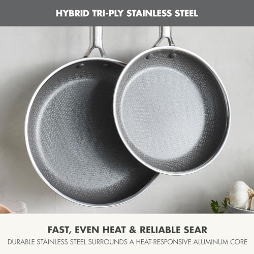 GreenPan Hybrid 2 Piece (9.5" & 11") Stainless Steel & Ceramic Skillet Set - color: Silver