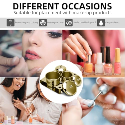 Acrylic Liquid Container 3 PCS Stainless Steel Acrylic Liquid Powder Cup with Lids Dappen Dish Nail Powder Holder Container Nail Art Equipment Tools for Nail Design Tools (Gold)