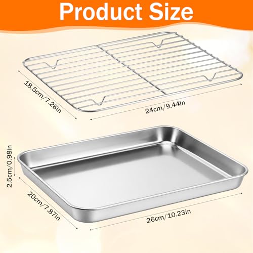 Baking Sheet with Wire Rack (2 Pans + 2 Racks), Stainless Steel Cookie Sheet with Cooling Racks, Stainless Steel Cookie Sheets Pan and CoolingRack for Baking Cookies Jelly Rolls