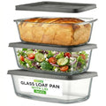 NutriChef 6 Piece Glass Loaf Pans for Baking Bread - 7.6 Cups Stackable Glass Bread Loaf Pan - 3 loaf Pan with 3 Lids - Oven & Microwave Safe, Dishwasher Safe - Clear - size: 3 Piece Set