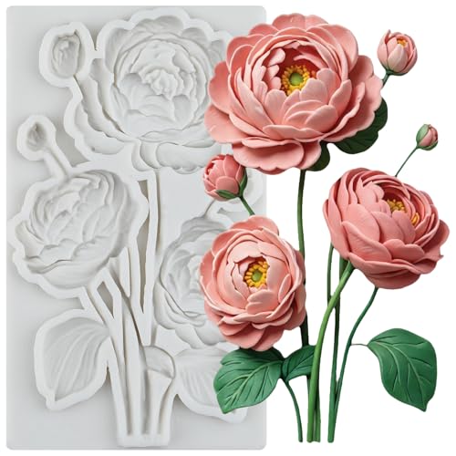 Flower Silicone Mold Peony Flowers Fondant Molds - color: Style 43