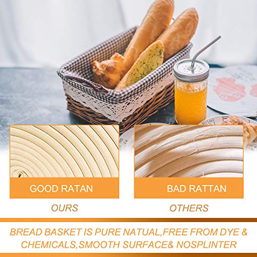 Banneton Bread Proofing Basket - Banneton Basket Set of 2 Pack 10 inch Round Sourdough Proofing Basket with Liner - Handmade Rattan Proofing Rising Bowl for Artisan Bread Making Baking Supplies