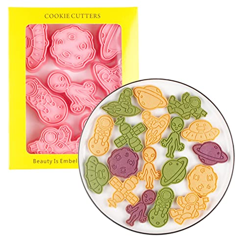 8pcs Cute Astronaut Cookie Cutters,Spacecraft Cookie Stamps Set (Astronaut) - color: Astronaut