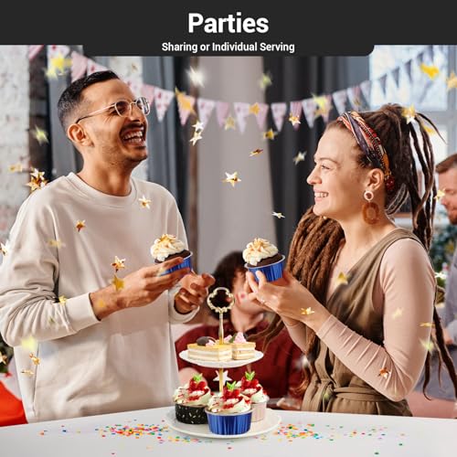 EUSOAR Cupcake Cups with Lids, 5oz 50pcs Disposable Desserts Flan, 3.34"x2.59"x2.35" 125ml Baking Cups with Lids, Aluminum Foil Desserts Cupcake Flan, Catering Gathering Shower Favor-Royal Blue - color: Royal Blue, size: 50pcs