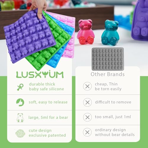 LUSHYUM 4PCS Large 5 ML Gummy Bear Moulds, 140 Total Cavities