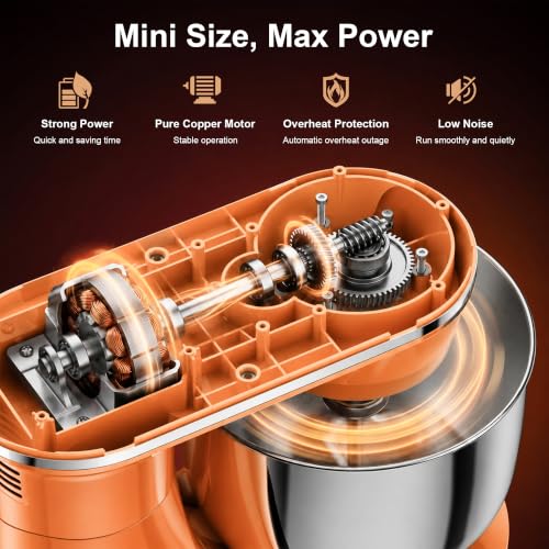 Honinst 4QT Electric Stand Mixer, 10-Speed Tilt-Head Compact Kitchen Mixer - color: Orange